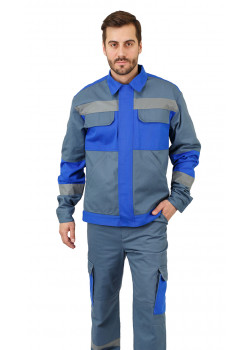 Костюм мужской "Спец-ЭКО" летний куртка, брюки серый с васильковой отделкой тк. 100% х/б