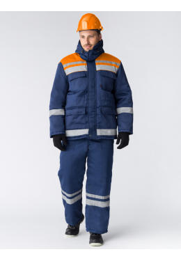Костюм зимний Горизонт-Люкс (Смесовая, 210) брюки, темно-синий/оранжевый