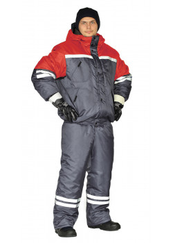 Костюм зимний "СТИМ" куртка/полукомб. цвет: т.серый/красный