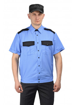 Рубашка мужская "Охрана" (кор. рукав) на резинке голубая с чёрным