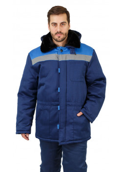 Куртка мужская "Патриот" зимняя с мех. воротником т-синяя с васильковым тк. Смесовая