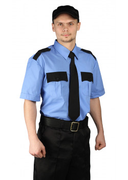 Рубашка мужская "Охрана" (кор. рукав) голубая с черным