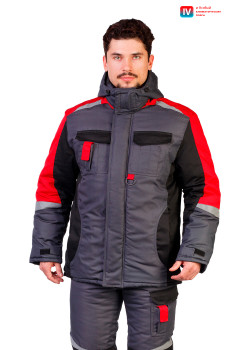 Костюм мужской рабочий "Мега" зимний куртка, п/к серый с черным, красным и СОП