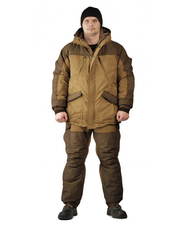 Костюм зимний «ГРАСК» куртка/полукомб. цвет: св.коричневый/т.коричневый, ткань: тк.Канада