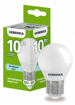 Лампа светодиодная G45 шар 10Вт 230В 6500К E27 GENERICA