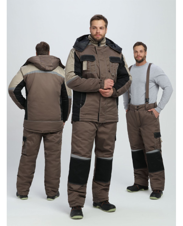 Костюм зимний Мега IMP (тк.Смесовая,240) брюки, коричневый/черный/бежевый