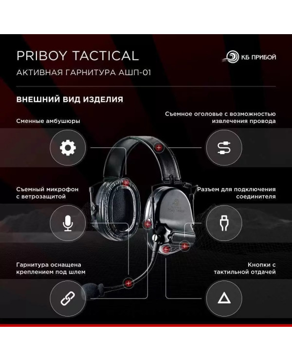 Тактическая активная гарнитура Priboy Tactical АШП-01