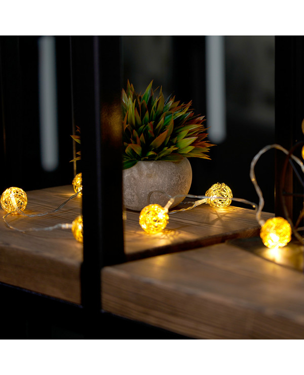 Светодиодная гирлянда Feron CL594 линейная интерьерная Золотые шарики